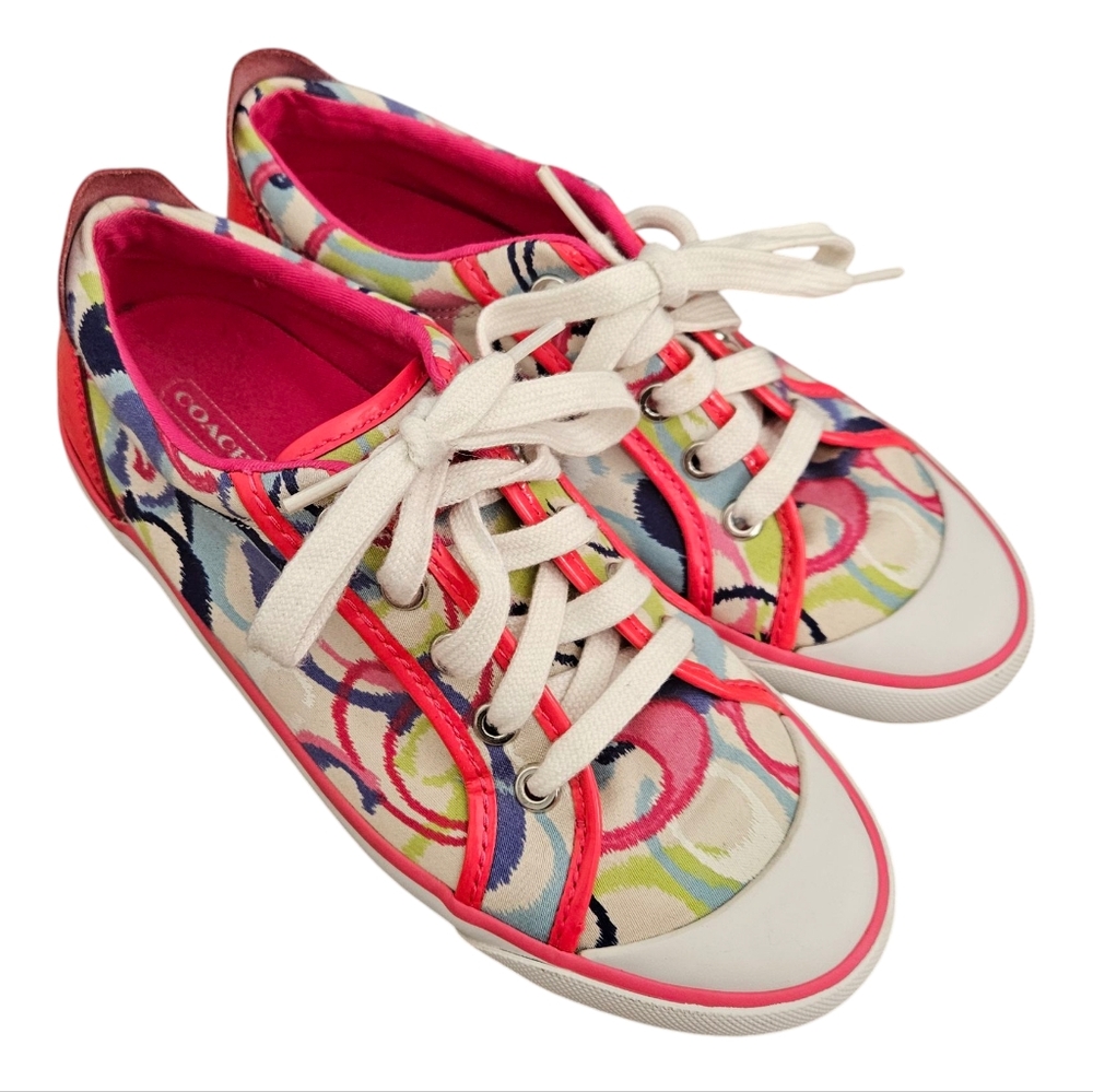 Coach Multicolor Canvas Low-Top Sneakers with Pink Trim